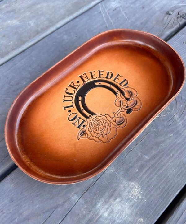 Embossed Brown Leather Tray, No Luck Needed