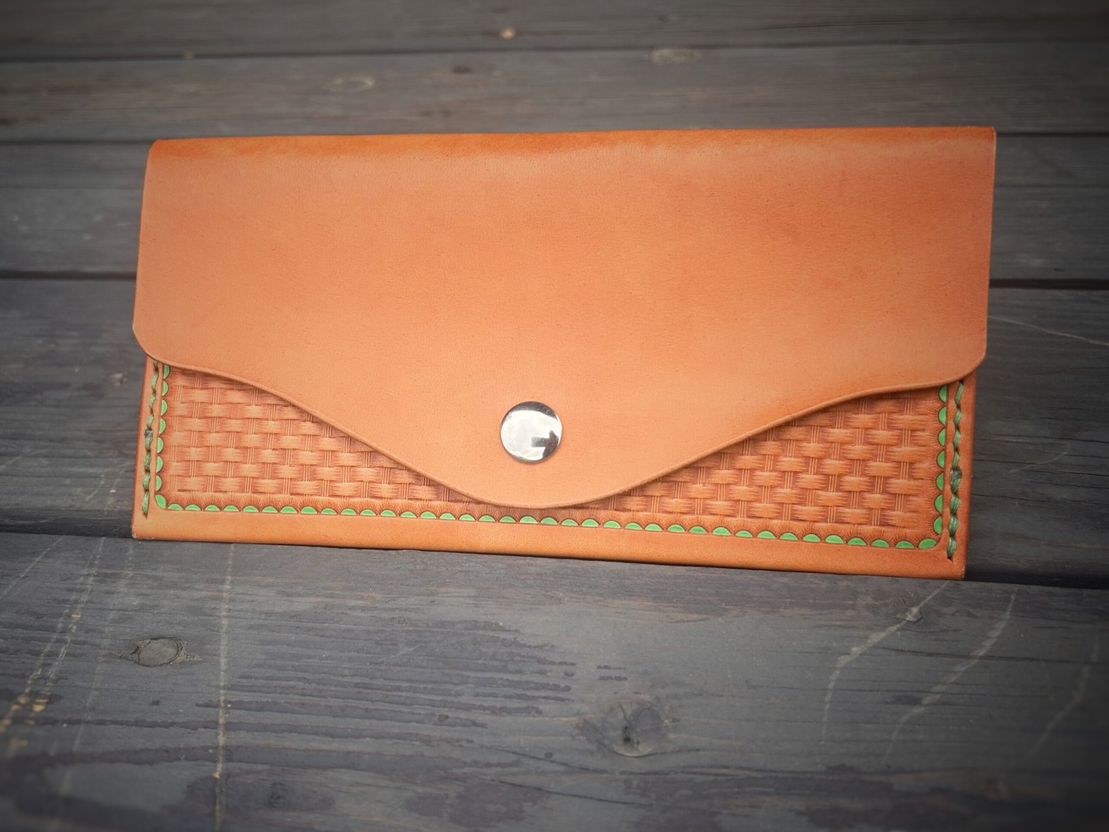 Madison Wallet Green and Basketweave