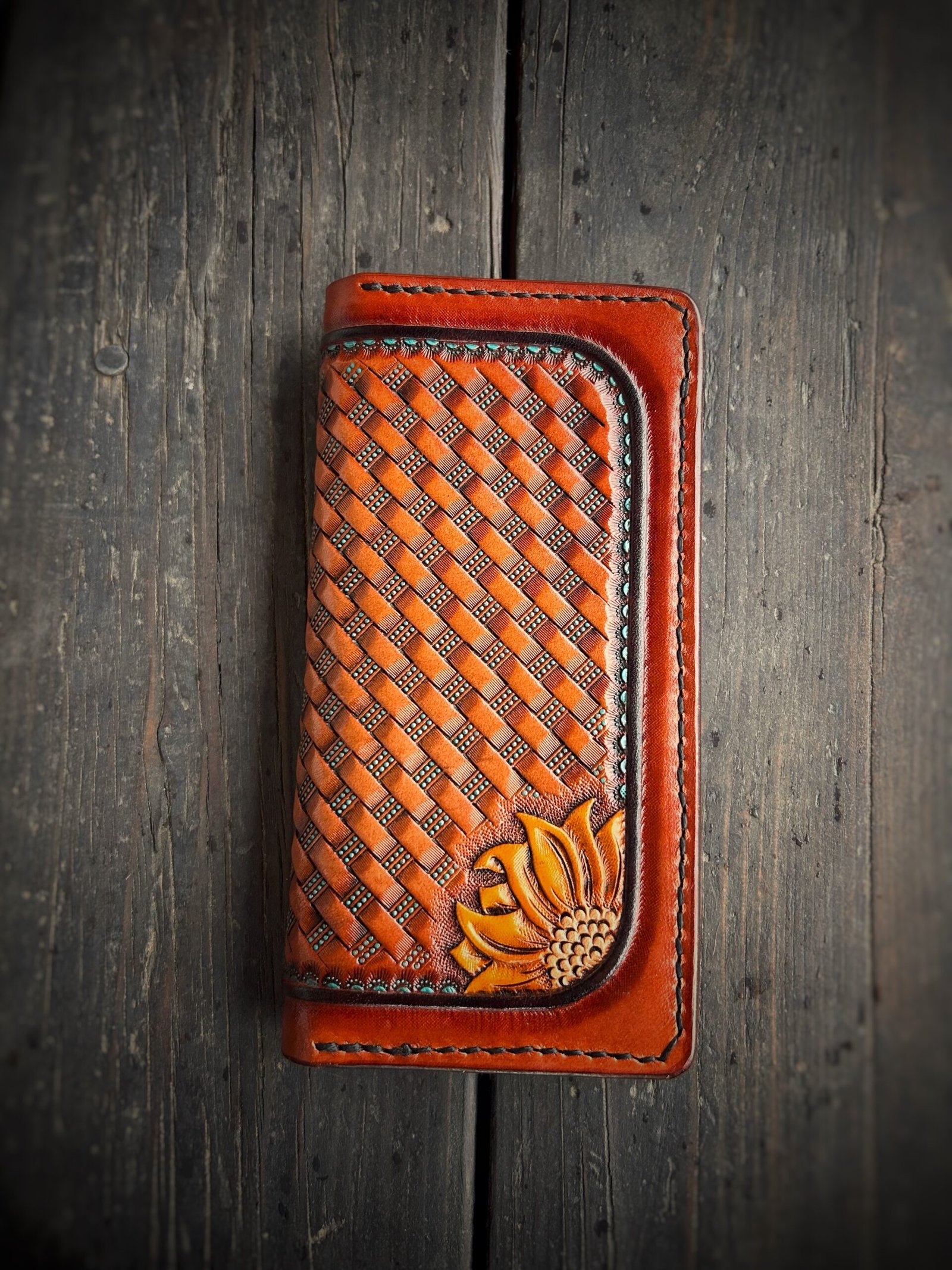 Boulder Wallet Sunflowers and Basketweave