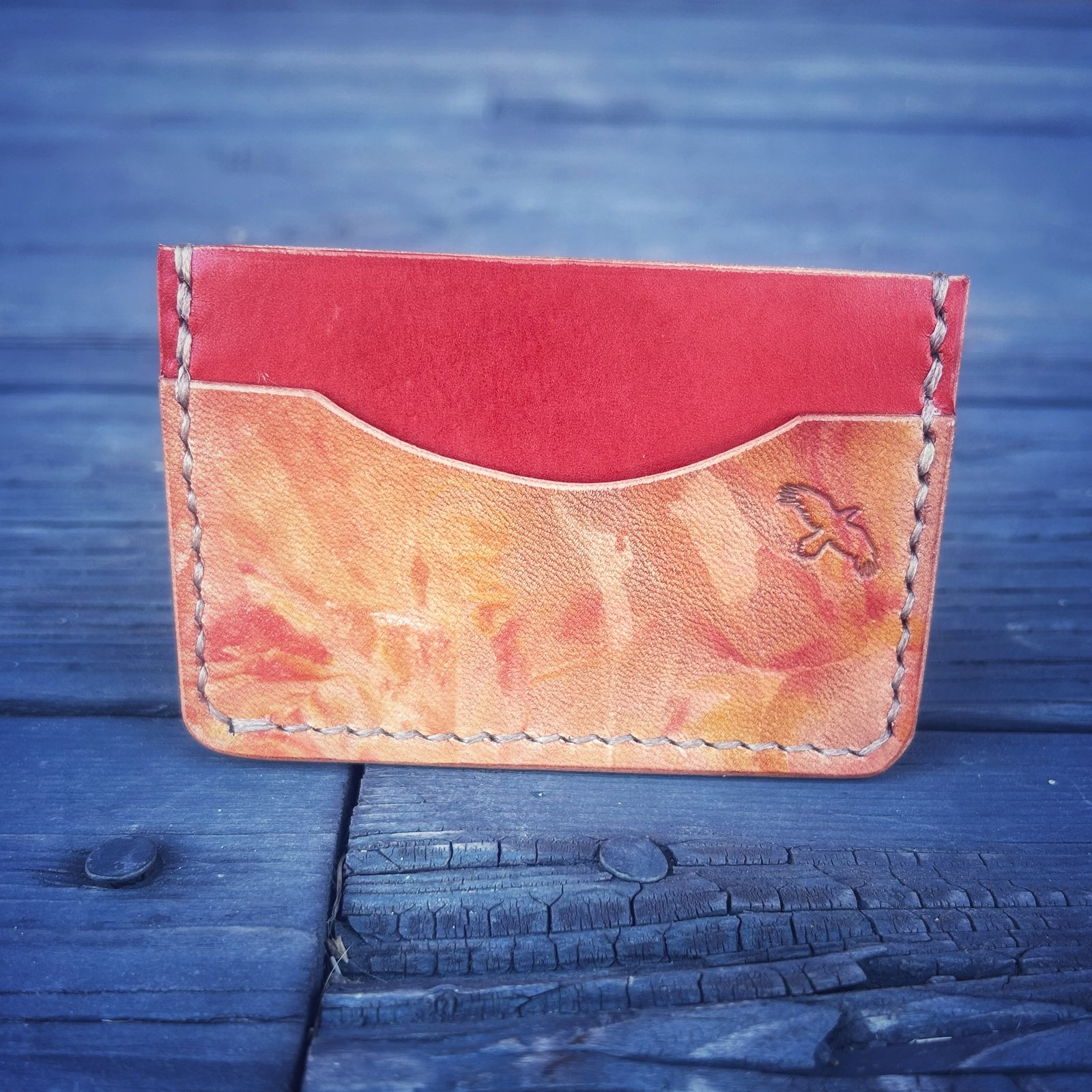 Granite Wallet with marbled dye work, red and orange