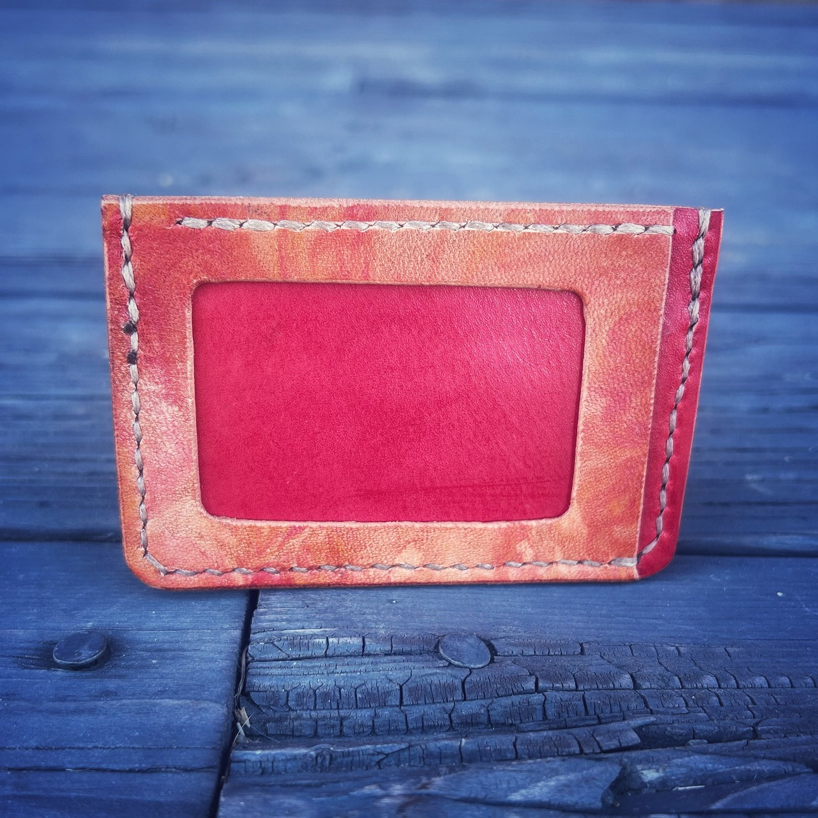 Granite Wallet with marbled dye work, red and orange