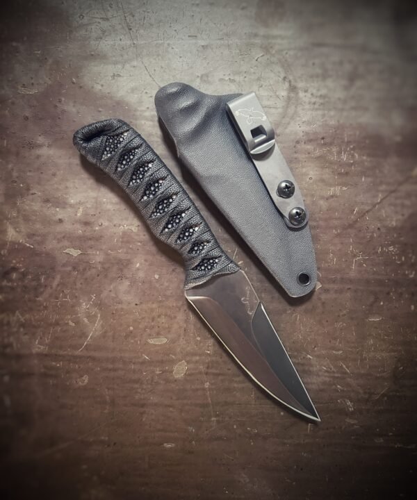 DE Anathema with polished stingray and black wrap with sheath