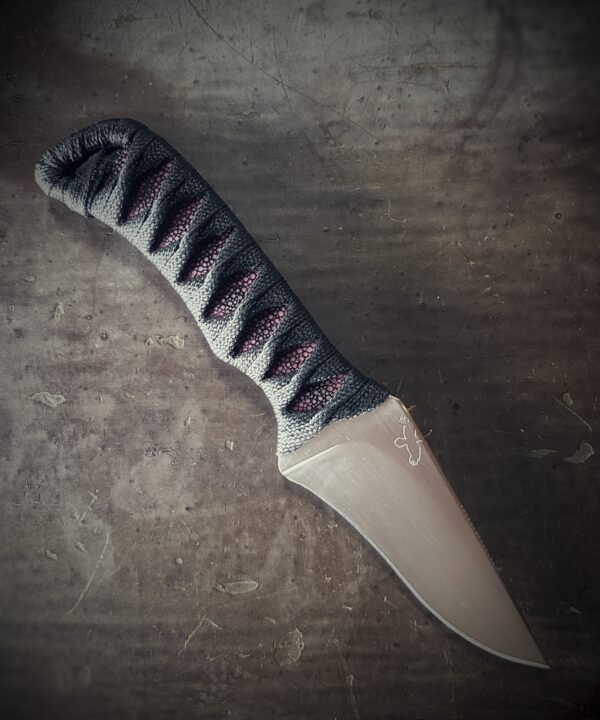 Wizard Finger with hand polished finish and maroon polish stingray and black wrap