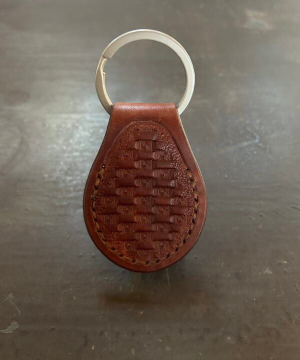 Carved AirTag Fob with brown basketweave pattern