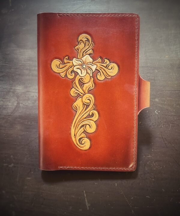 Notebook with 1 flower and Western floral cross design on a brown background