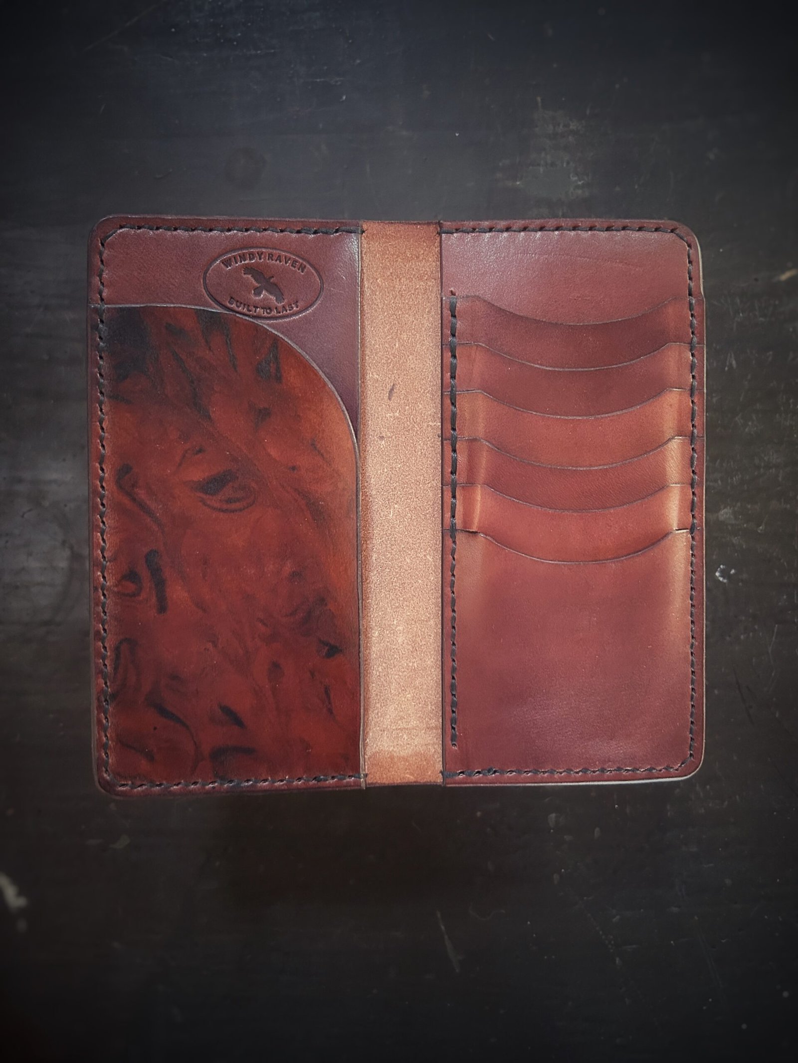 Boulder wallet interior, brown with a accent of black marbling