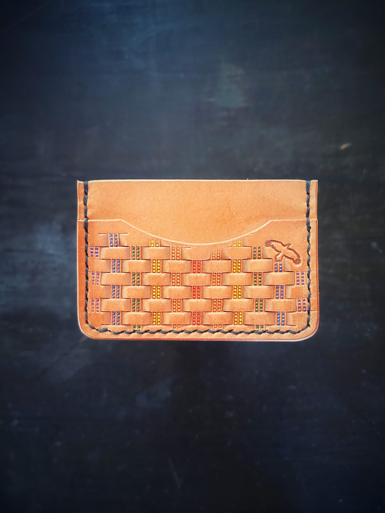 Granite wallet, basketweave with a rainbow accent