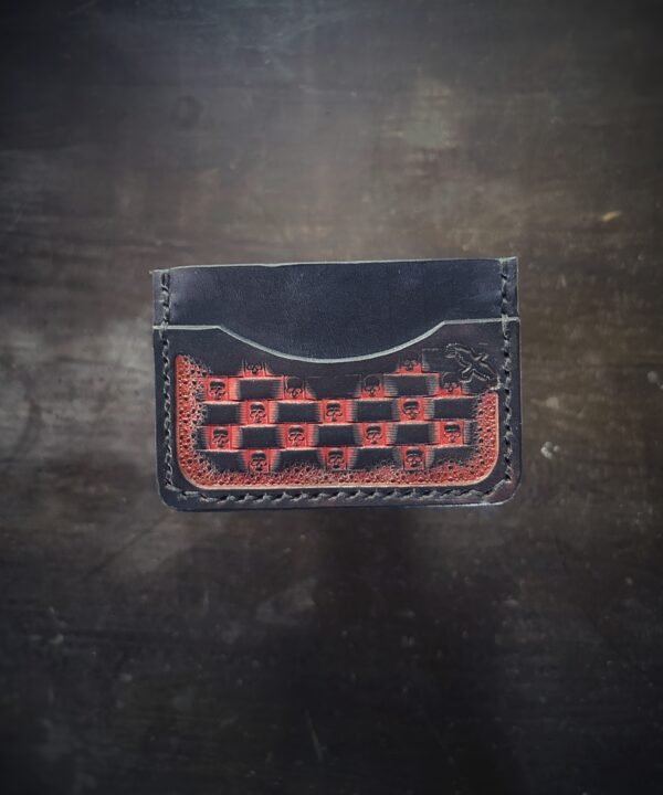 Granite wallet with skull basketweave with black cherry dye work.