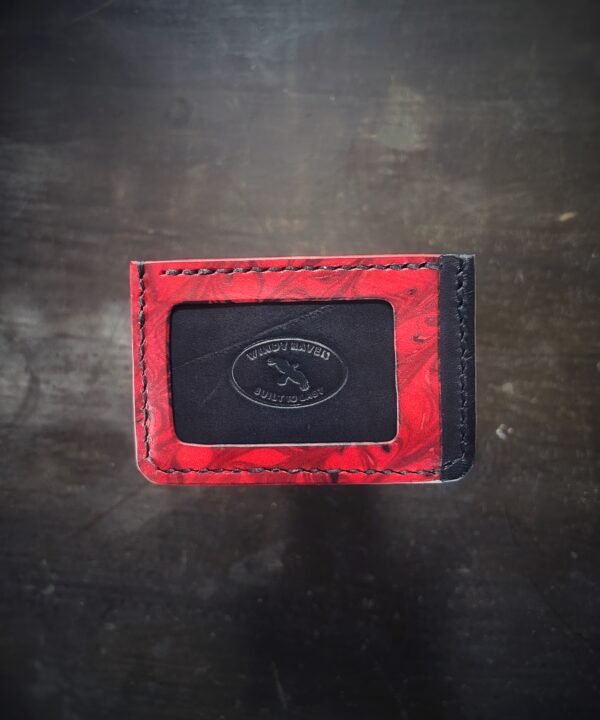 Granite wallet, back pocket, in red and black marbling