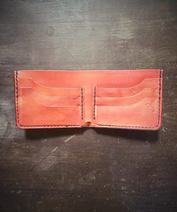 Mission wallet interior, brown with black thread