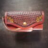 Bitterroot Wallet, basketweave with sunflowers with brown background with turquoise accents