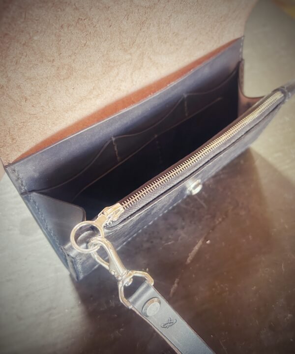 Bitterroot Wallet interior, black and silver hardware